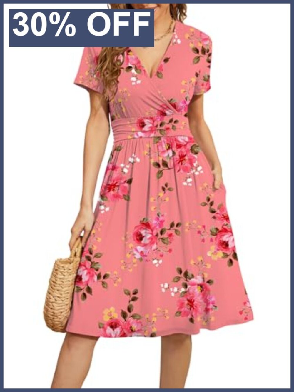 Women's V-Neck Floral Summer Dress with Pockets